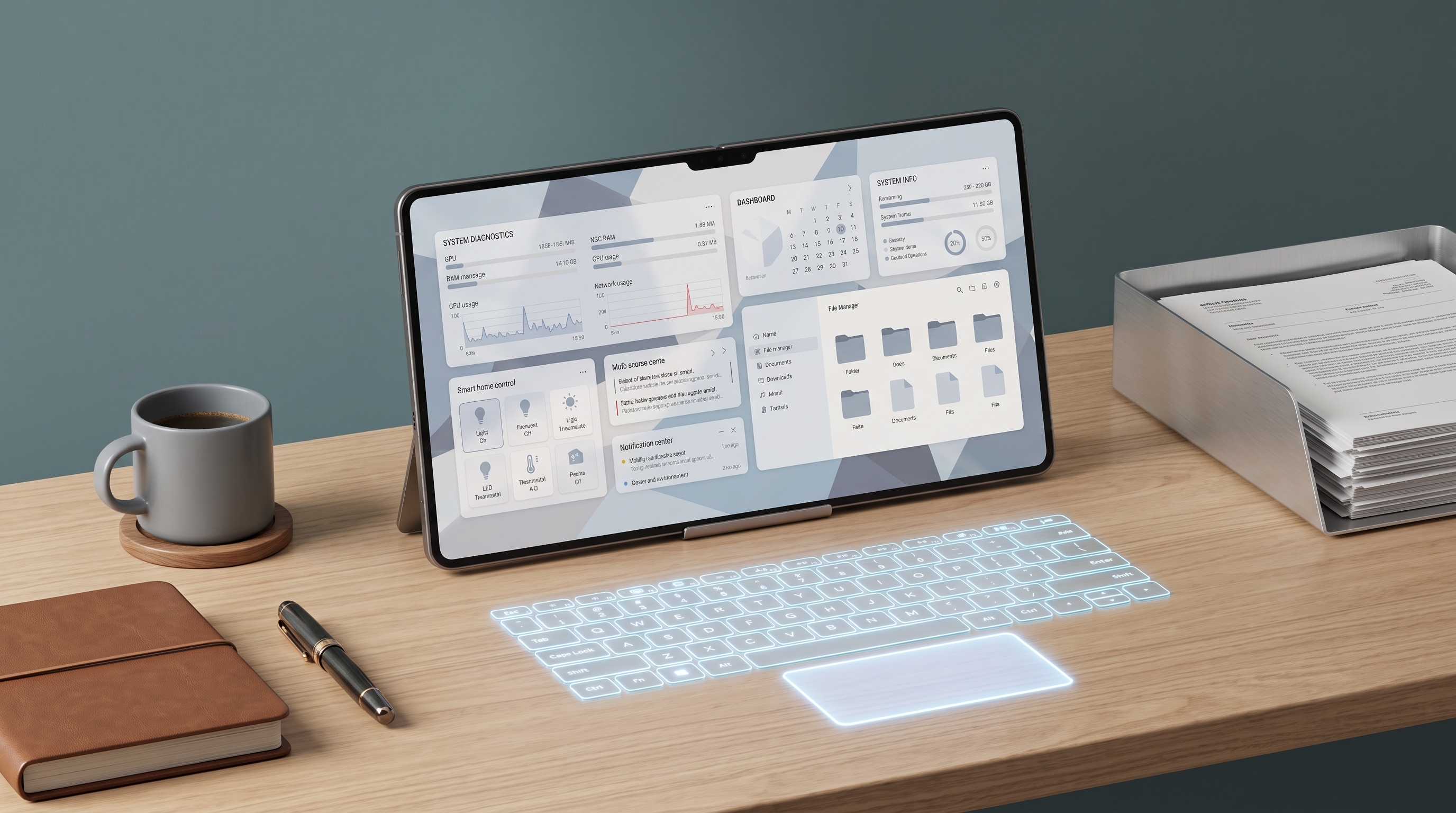 The Holotrifold open on a desk